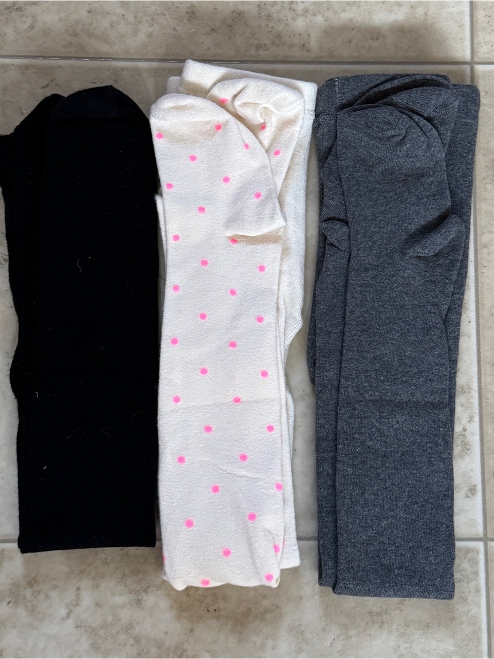 H&M Kids Leggings Trio - Black, Cream with Pink Dots, Gray